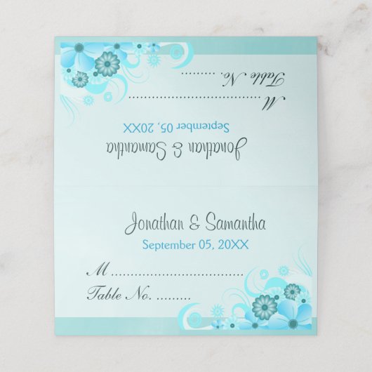 ライトアクアブルーハイビスカスフローラ折り畳みテーブル プレイスカード (外部開封)