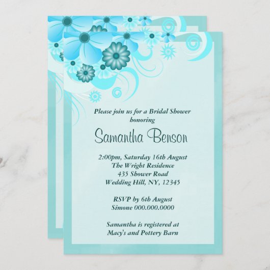 ライトアクアブルーハイビスカスフローラ 招待状 (正面/裏面)