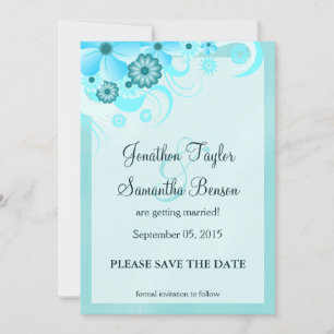 ライトアクアブルーフローラセーブ・ザ・デート案内 招待状