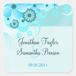 ライトアクアブルーフローラ保存日付優先ステッカー スクエアシール