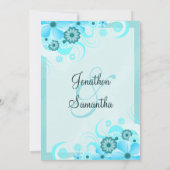 ライトアクアブルーフローラ結婚のリハーサルディナー 招待状 (裏面)