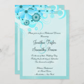 ライトアクアブルーフローラ結婚のリハーサルディナー 招待状 (正面/裏面)