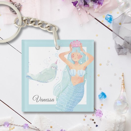 ライトアクアブルーマーメイドパーティーアドベンチャーキーチェーン キーホルダー