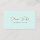 ライトアクアブルー手書きスクリプトソーシャルメディア 名刺 (正面)