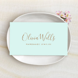 ライトアクアブルー手書きスクリプトソーシャルメディア 名刺