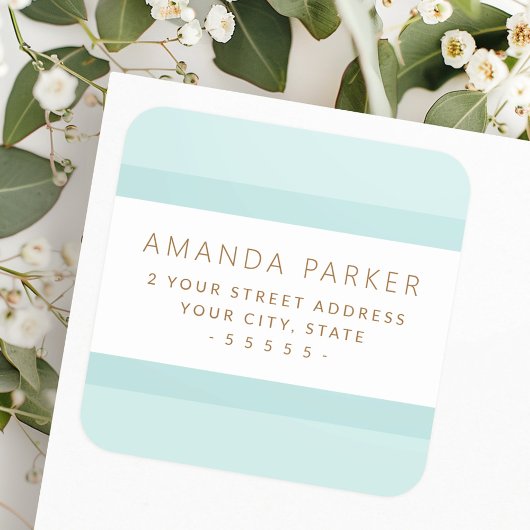 ライトアクアブルー縁ど差出人住所ラベル スクエアシール