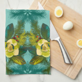 ライトアクアマグノリアフローラプリントキッチンタオル キッチンタオル (四つ折り)