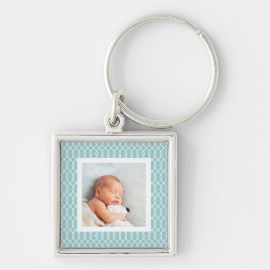 ライトアクア |格子枠付き写真 キーホルダー (正面)