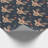 ライトアップかわいいトナカイとクリスマスオンブルー ラッピングペーパー (角)