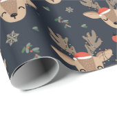 ライトアップかわいいトナカイとクリスマスオンブルー ラッピングペーパー (ロールコーナー)