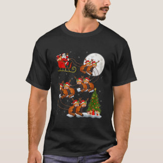 ライトアップされたツリーのサンタクロース+赤パンダ乗り物 Tシャツ