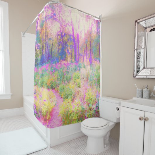 ライトアップされたピンクと珊瑚園風景 シャワーカーテン (インサイチュ)