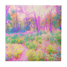 ライトアップされたピンクと珊瑚園風景 タイル