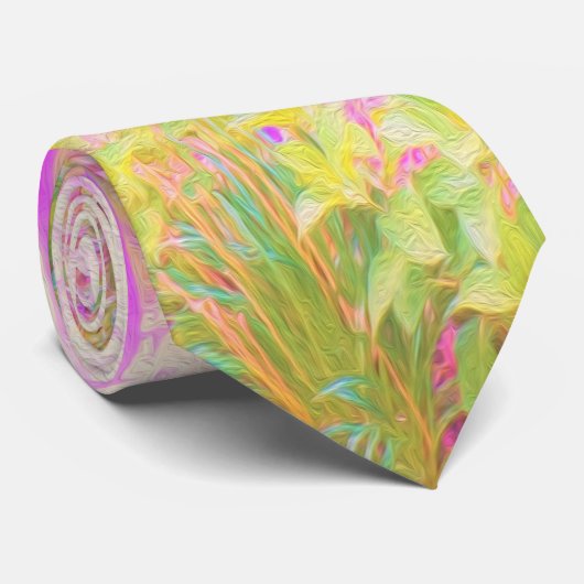 ライトアップされたピンクと珊瑚園風景 ネクタイ (ロール)