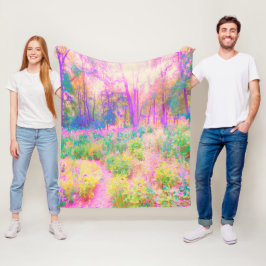 ライトアップされたピンクと珊瑚園風景 フリースブランケット