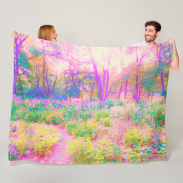 ライトアップされたピンクと珊瑚園風景 フリースブランケット