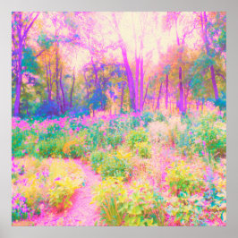 ライトアップされたピンクと珊瑚園風景 ポスター