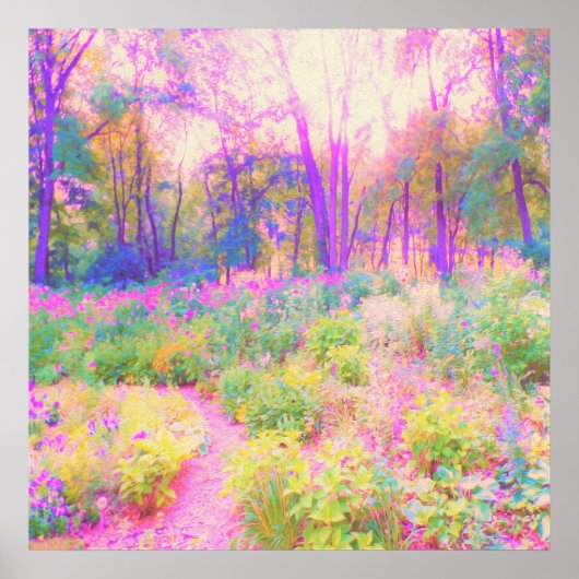 ライトアップされたピンクと珊瑚園風景 ポスター (正面)