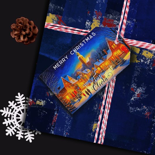 ライトアップされた村でのクリスマスナイト ギフトタグ