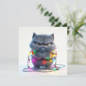 ライトアップされた気難しいクリスマスカラフル猫 シーズンカード (スタンド正面)