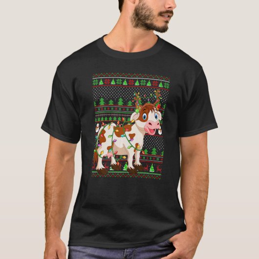 ライトアップカウ柄のユガイクリスマスセーター Tシャツ (正面)