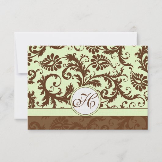 ライトアップルグリーン茶色の応答カード 出欠カード (正面)