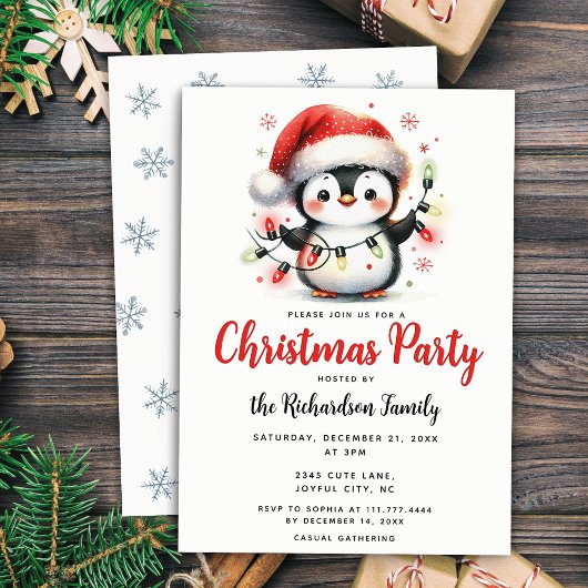 ライトアップ付きキュートペンギンフェスティバルクリスマス 招待状