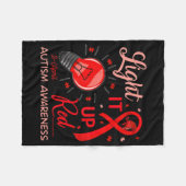 ライトアップ赤い自閉症意識パズル男性女性 フリースブランケット (正面(横))