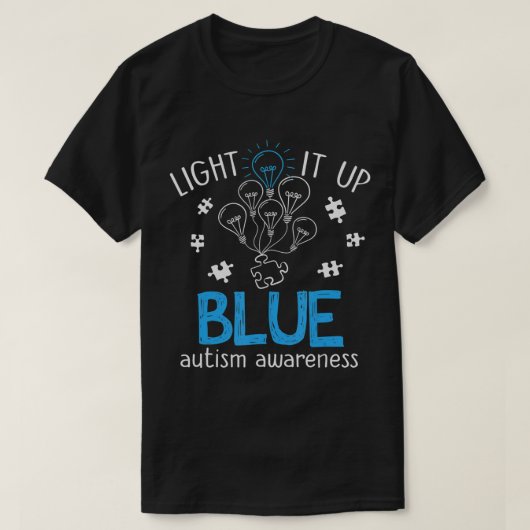 ライトアップ青自閉症意識自閉症パズル Tシャツ (デザイン正面)