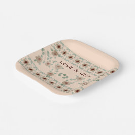 ライトアプリコットとグリーンエレガントデザイナーズスクエア ペーパープレート