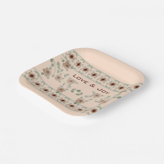 ライトアプリコットとグリーンエレガントデザイナーズスクエア ペーパープレート (傾斜あり)