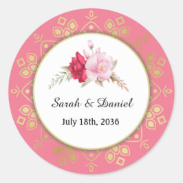 ライトアンドダークピンクローズ赤面結婚式招待状 ラウンドシール