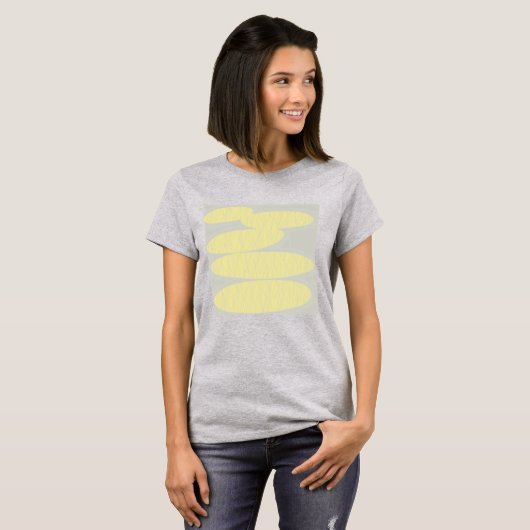 ライトイエローのディスクデザインのグレーTシャツ Tシャツ (正面フル)