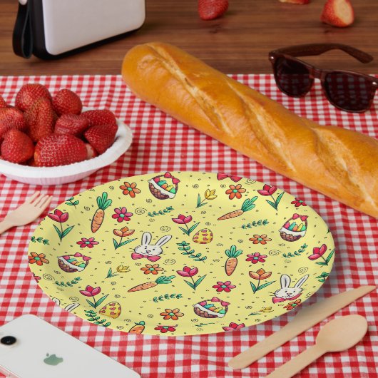 ライトイエローイースターパターン紙プレート ペーパープレート (ピクニック)