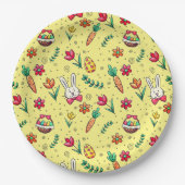 ライトイエローイースターパターン紙プレート ペーパープレート (正面)