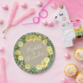 ライトイエローカーキベージュ色バラフローラ結婚ズ ペーパープレート (パーティー)