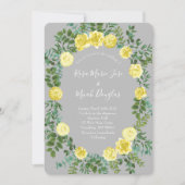 ライトイエローグレーバラフローラ結婚式招待状 招待状 (正面)