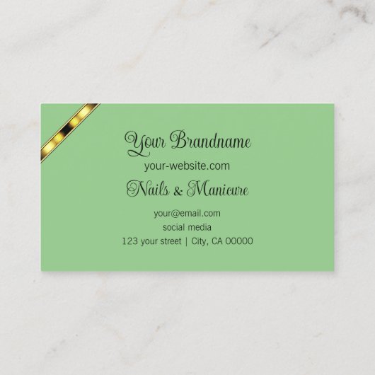 ライトイエローセージ緑とフォトゴールデンストライプ 名刺 (裏面)