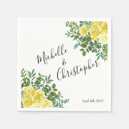 ライトイエローパステルピーニー&バラフローラ結婚ズ スタンダードカクテルナプキン