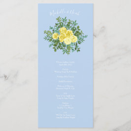 ライトイエローブルー淡い色のバラ結婚式 プログラム