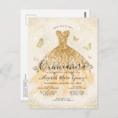 ライトイエローモダン金ゴールドグリッターガウンキンセアニェラ ポストカード (正面/裏面)