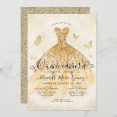ライトイエローモダン金ゴールドグリッターガウンキンセアニェラ 招待状 (正面/裏面)