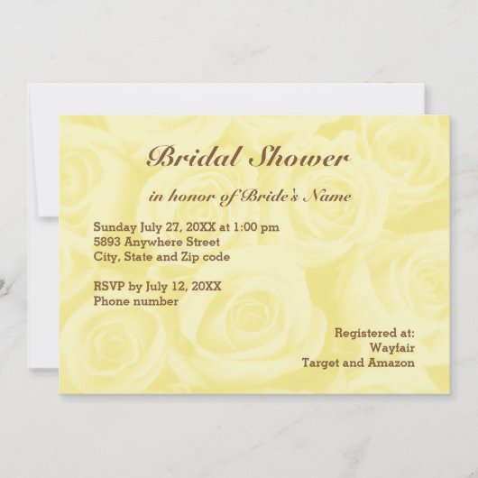 ライトイエローローズバックグラウンドブライダルシャワー招待状 招待状 (正面)