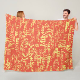 ライトイエロー名スタンプ付きアロバーオレンジ – 赤 フリースブランケット