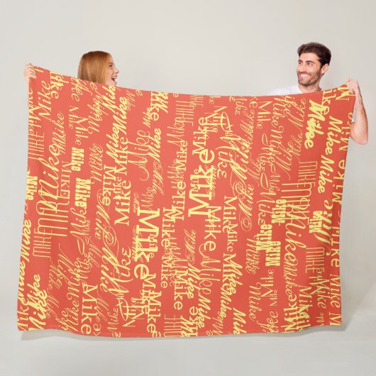 ライトイエロー名スタンプ付きアロバーオレンジ – 赤 フリースブランケット (インサイチュ)