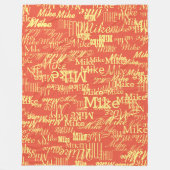 ライトイエロー名スタンプ付きアロバーオレンジ – 赤 フリースブランケット (正面)