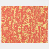 ライトイエロー名スタンプ付きアロバーオレンジ – 赤 フリースブランケット (正面(横))