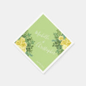 ライトイエロー淡い色のとグリーンバラフローラ結婚ズ スタンダードカクテルナプキン (角)