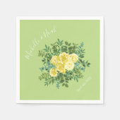 ライトイエロー淡い色のとグリーンバラフローラ結婚ズ スタンダードカクテルナプキン (正面)