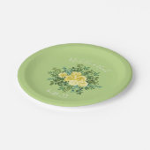 ライトイエロー淡い色のとグリーンバラフローラ結婚ズ ペーパープレート (アングル)